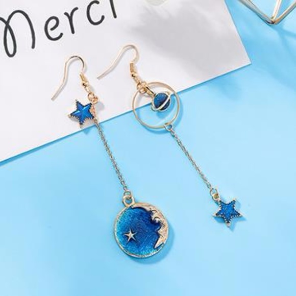 NEW MIDNIGHT Cute Planet Star Handmade Earrings 11 - Picture 2 of 2